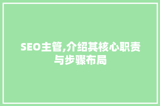 SEO主管,介绍其核心职责与步骤布局