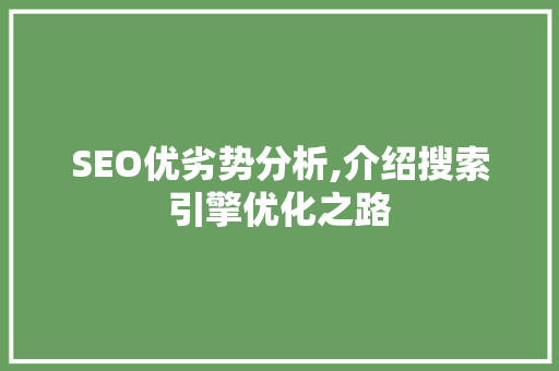 SEO优劣势分析,介绍搜索引擎优化之路