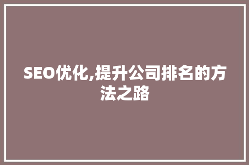 SEO优化,提升公司排名的方法之路