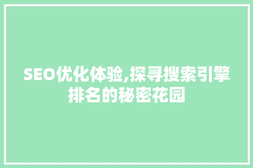SEO优化体验,探寻搜索引擎排名的秘密花园 SEO优化体验,探寻搜索引擎排名的秘密花园