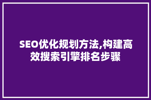 SEO优化规划方法,构建高效搜索引擎排名步骤