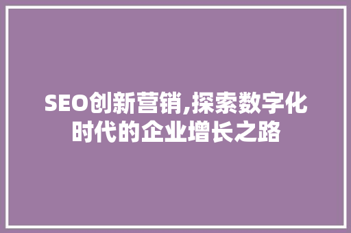 SEO创新营销,探索数字化时代的企业增长之路