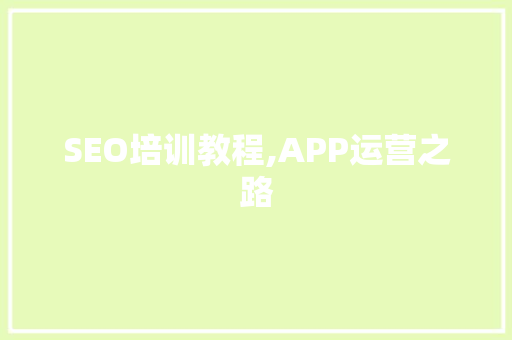 SEO培训教程,APP运营之路