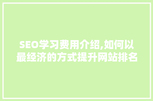 SEO学习费用介绍,如何以最经济的方式提升网站排名 SEO学习费用介绍,如何以最经济的方式提升网站排名