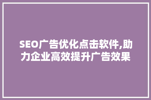 SEO广告优化点击软件,助力企业高效提升广告效果