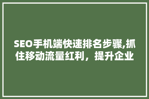 SEO手机端快速排名步骤,抓住移动流量红利，提升企业竞争力