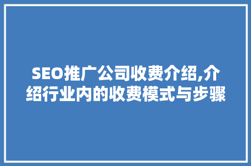 SEO推广公司收费介绍,介绍行业内的收费模式与步骤