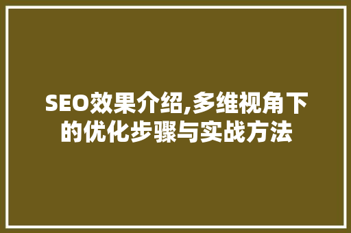 SEO效果介绍,多维视角下的优化步骤与实战方法 操作系统
