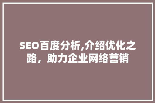 SEO百度分析,介绍优化之路，助力企业网络营销