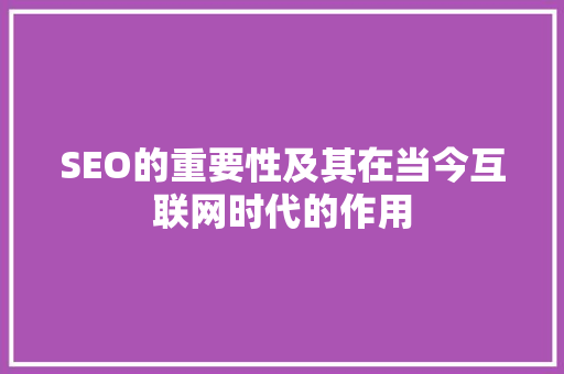 SEO的重要性及其在当今互联网时代的作用 SEO的重要性及其在当今互联网时代的作用