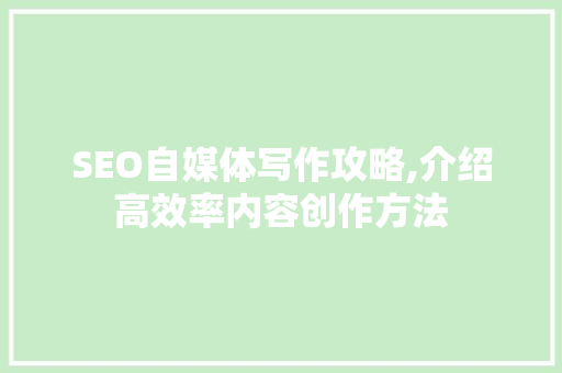 SEO自媒体写作攻略,介绍高效率内容创作方法