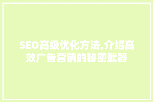 SEO高级优化方法,介绍高效广告营销的秘密武器 SEO高级优化方法,介绍高效广告营销的秘密武器