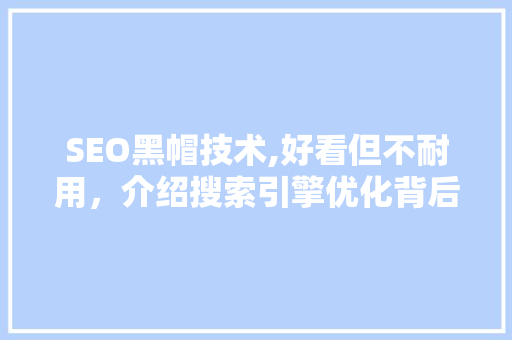 SEO黑帽技术,好看但不耐用,介绍搜索引擎优化背后的真相 SEO黑帽技术,好看但不耐用,介绍搜索引擎优化背后的真相