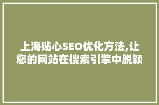 上海贴心SEO优化方法,让您的网站在搜索引擎中脱颖而出
