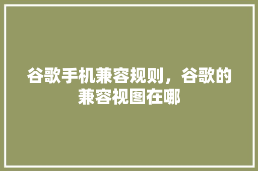 谷歌手机兼容规则，谷歌的兼容视图在哪