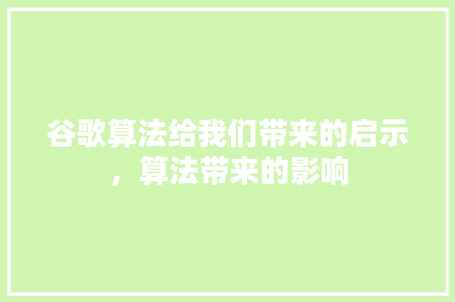 谷歌算法给我们带来的启示，算法带来的影响