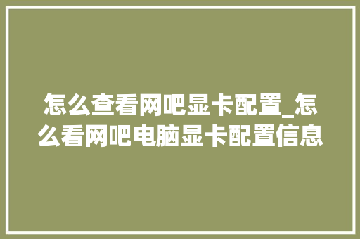 怎么查看网吧显卡配置_怎么看网吧电脑显卡配置信息