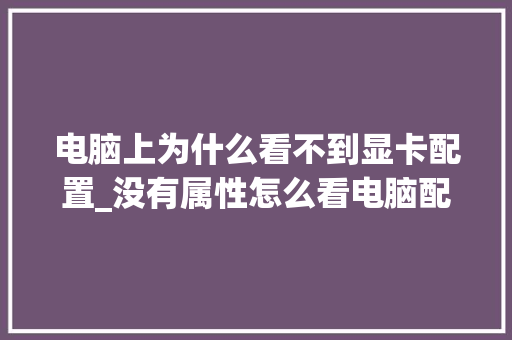 电脑上为什么看不到显卡配置_没有属性怎么看电脑配置参数