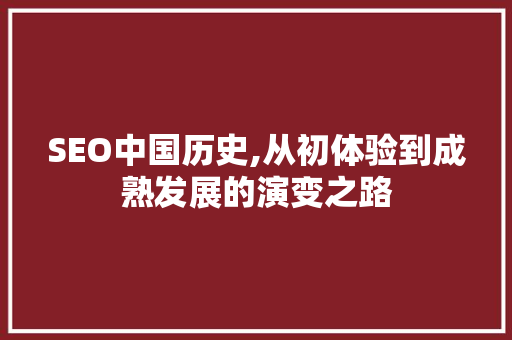 SEO中国历史,从初体验到成熟发展的演变之路