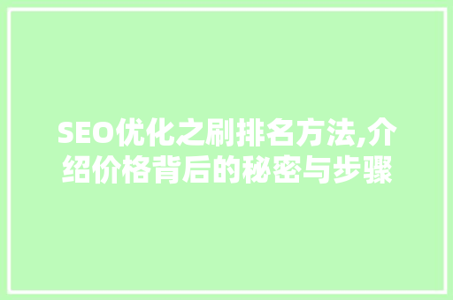 SEO优化之刷排名方法,介绍价格背后的秘密与步骤