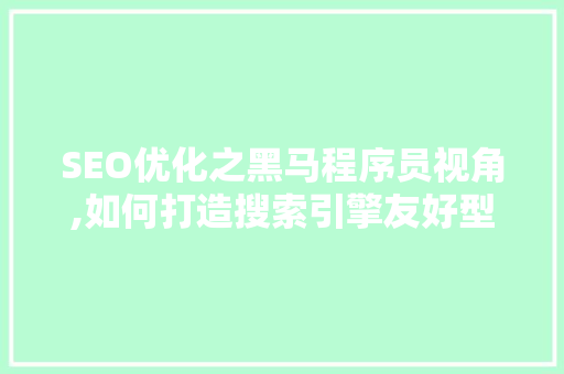 SEO优化之黑马程序员视角,如何打造搜索引擎友好型网站