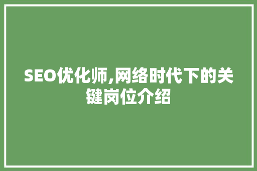 SEO优化师,网络时代下的关键岗位介绍