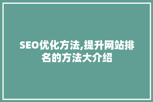 SEO优化方法,提升网站排名的方法大介绍