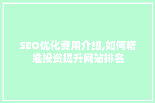 SEO优化费用介绍,如何精准投资提升网站排名