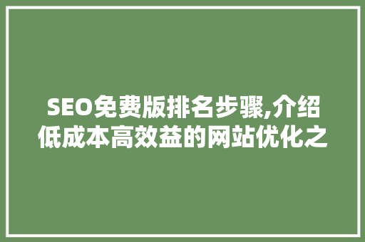 SEO免费版排名步骤,介绍低成本高效益的网站优化之路