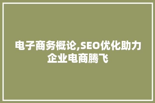 电子商务概论,SEO优化助力企业电商腾飞