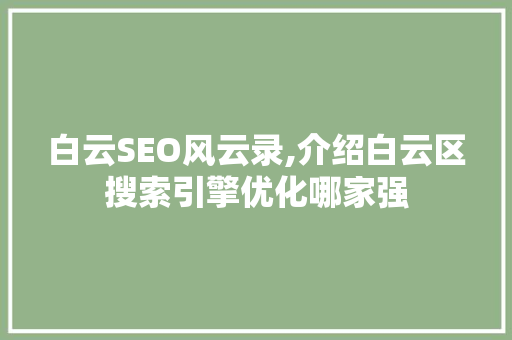 白云SEO风云录,介绍白云区搜索引擎优化哪家强