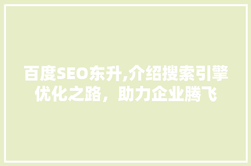 百度SEO东升,介绍搜索引擎优化之路，助力企业腾飞