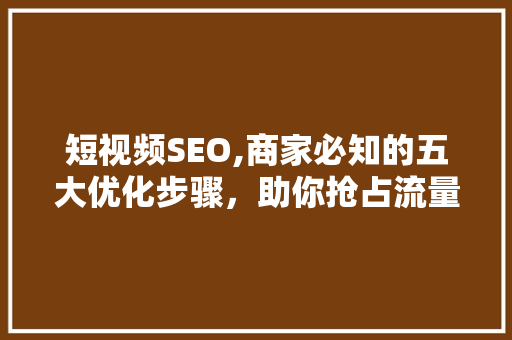 短视频SEO,商家必知的五大优化步骤，助你抢占流量高地 电脑基础