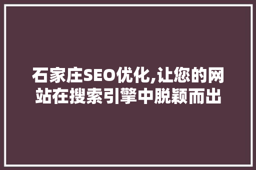 石家庄SEO优化,让您的网站在搜索引擎中脱颖而出