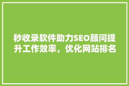 秒收录软件助力SEO顾问提升工作效率，优化网站排名 网络技术