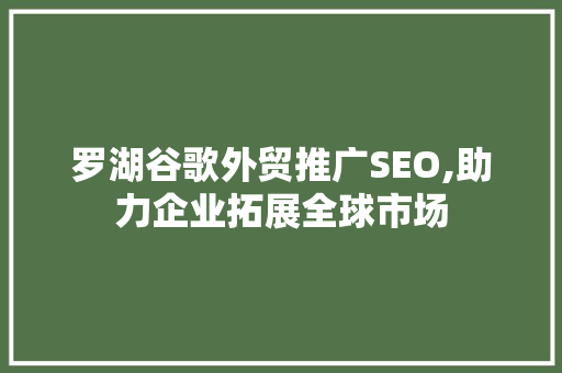 罗湖谷歌外贸推广SEO,助力企业拓展全球市场