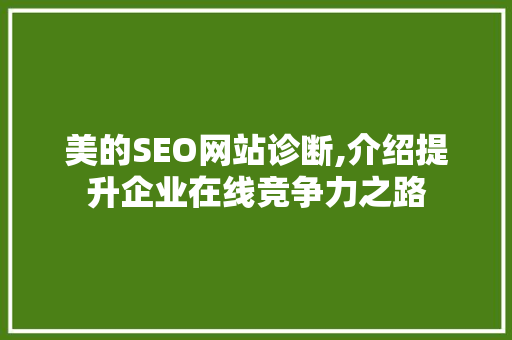 美的SEO网站诊断,介绍提升企业在线竞争力之路