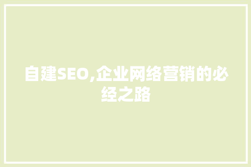 自建SEO,企业网络营销的必经之路