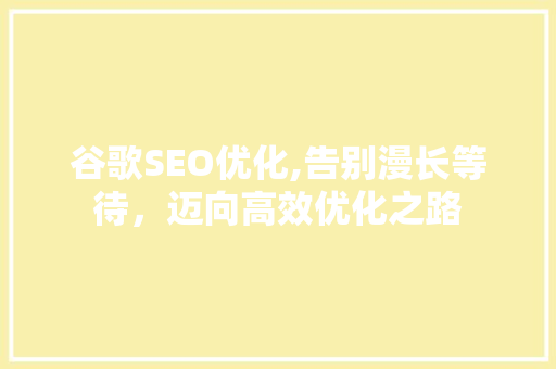 谷歌SEO优化,告别漫长等待，迈向高效优化之路