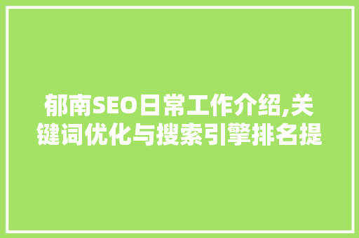 郁南SEO日常工作介绍,关键词优化与搜索引擎排名提升之路 电脑配置