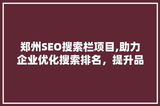 郑州SEO搜索栏项目,助力企业优化搜索排名，提升品牌影响力