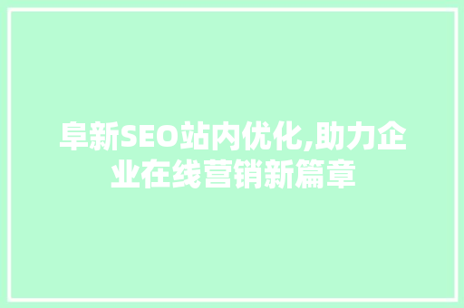 阜新SEO站内优化,助力企业在线营销新篇章