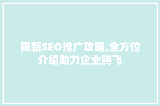 阳新SEO推广攻略,全方位介绍助力企业腾飞