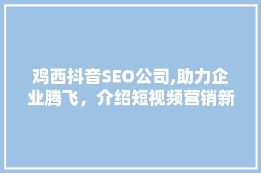 鸡西抖音SEO公司,助力企业腾飞，介绍短视频营销新天地