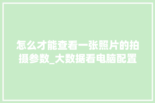 怎么才能查看一张照片的拍摄参数_大数据看电脑配置怎么看的