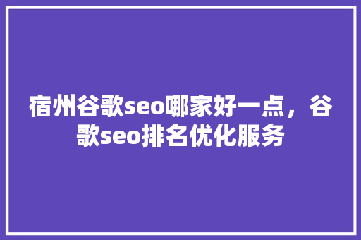 宿州谷歌seo哪家好一点，谷歌seo排名优化服务