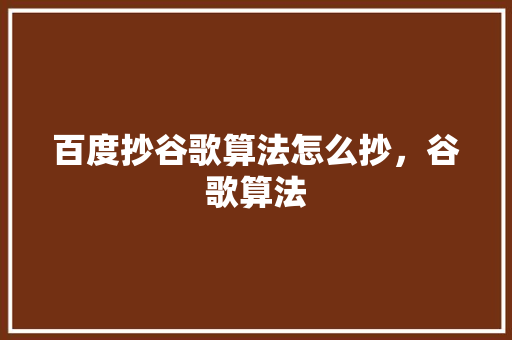 百度抄谷歌算法怎么抄,谷歌算法 百度抄谷歌算法怎么抄,谷歌算法
