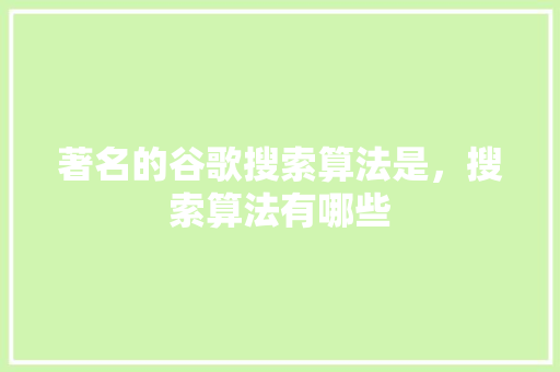 著名的谷歌搜索算法是，搜索算法有哪些