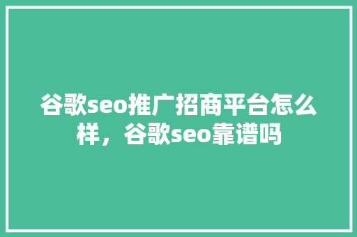 谷歌seo推广招商平台怎么样，谷歌seo靠谱吗