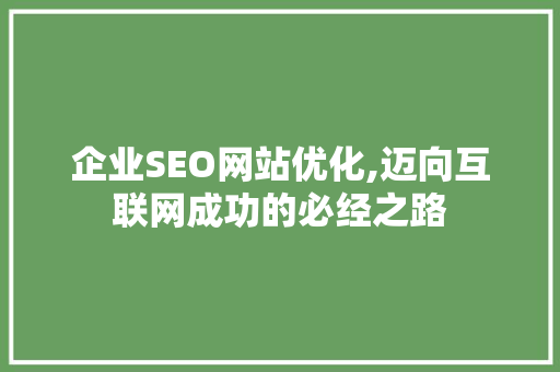 企业SEO网站优化,迈向互联网成功的必经之路